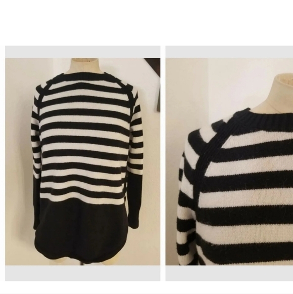 Anthropologie Rebeka Tunic Sweater Sz S White Black Striped - Picture 3 of 10